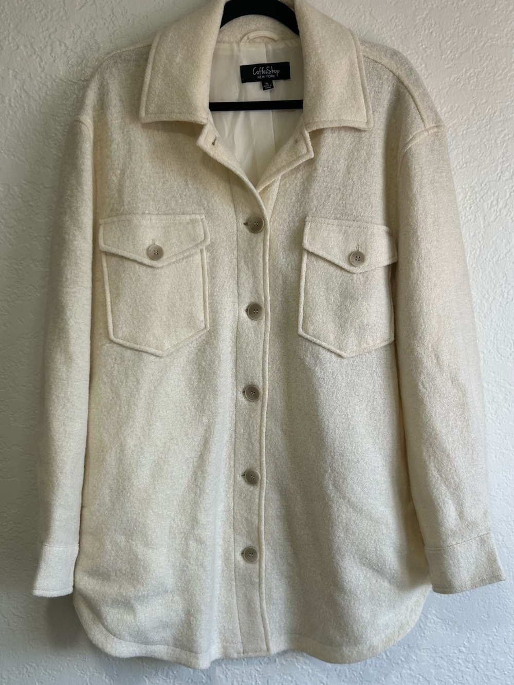 CoffeeShop NY Cream Teddy Shacket with Flap Pockets